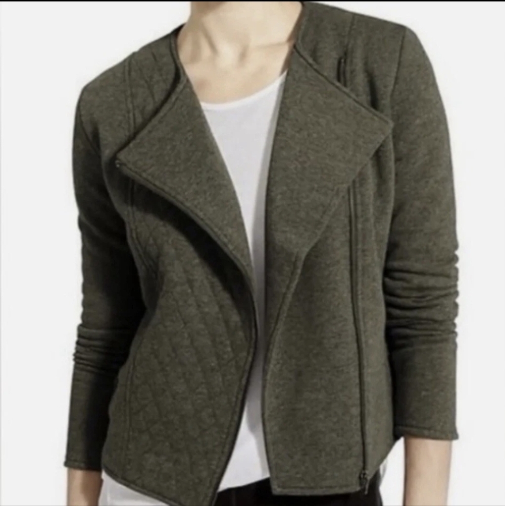 Athleta Belvadere Moto Jacket Green Quilted Softshell Zip Front Size M